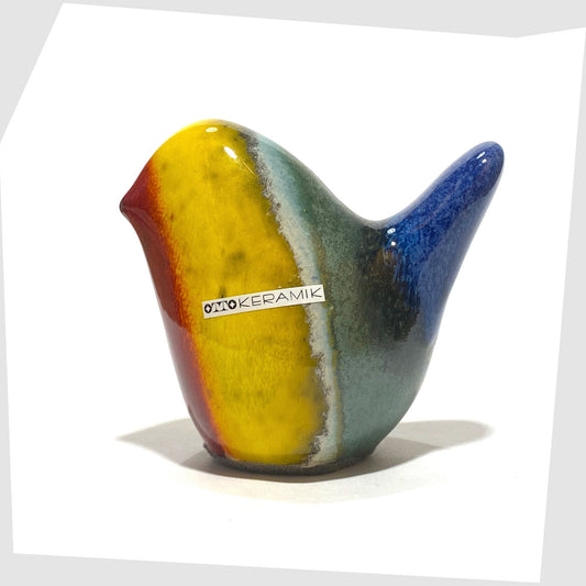 otto keramik ceramic bird sculpture in multicoloured rainbow glaze