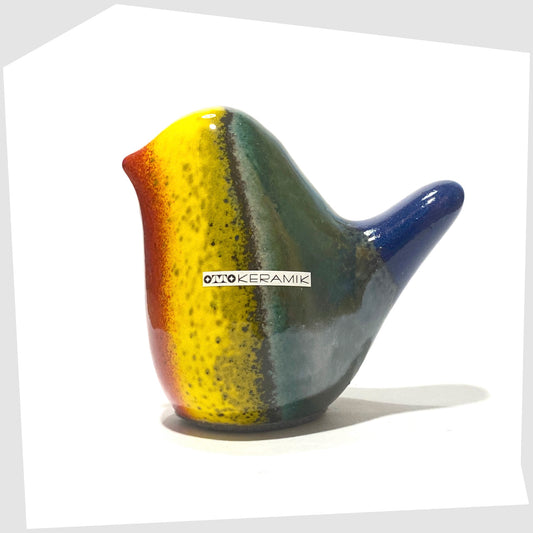 otto keramik ceramic bird sculpture in multicoloured rainbow glaze