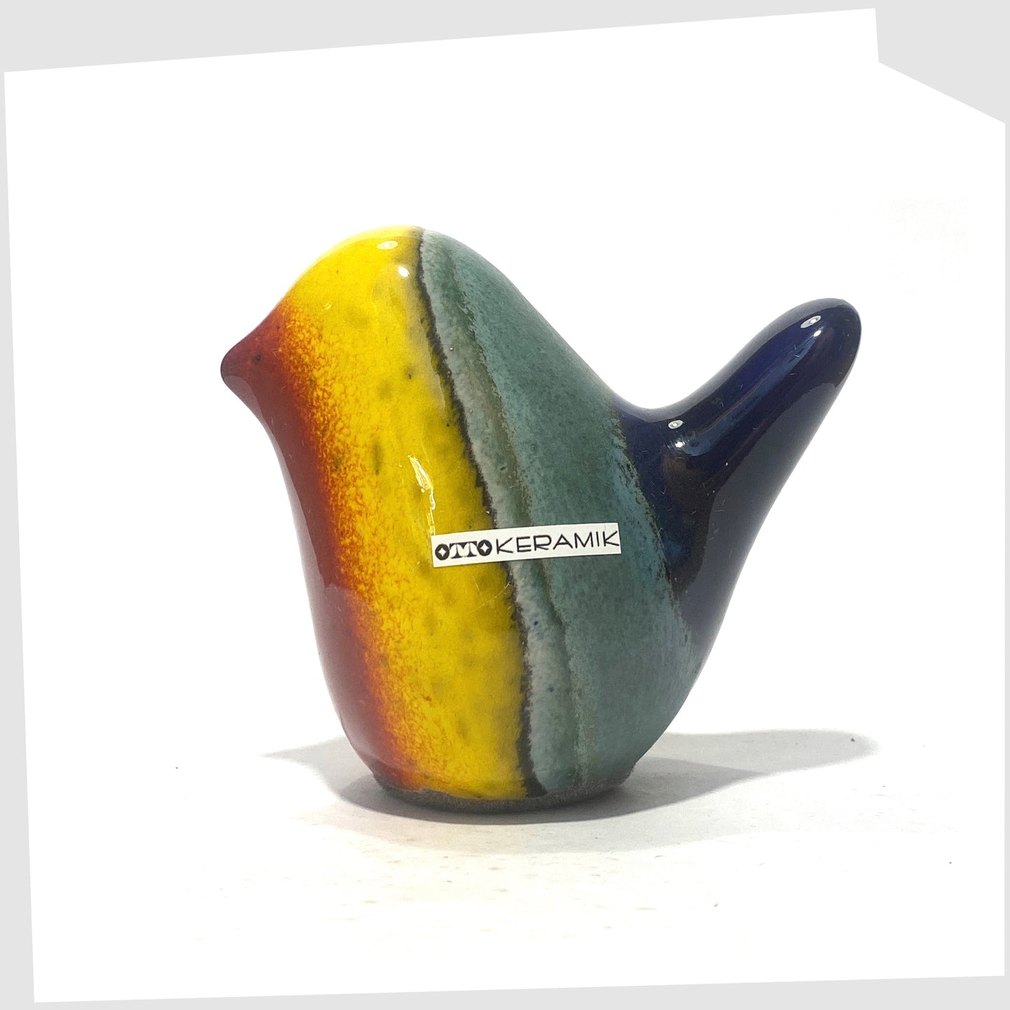 otto keramik ceramic bird sculpture in multicoloured rainbow glaze