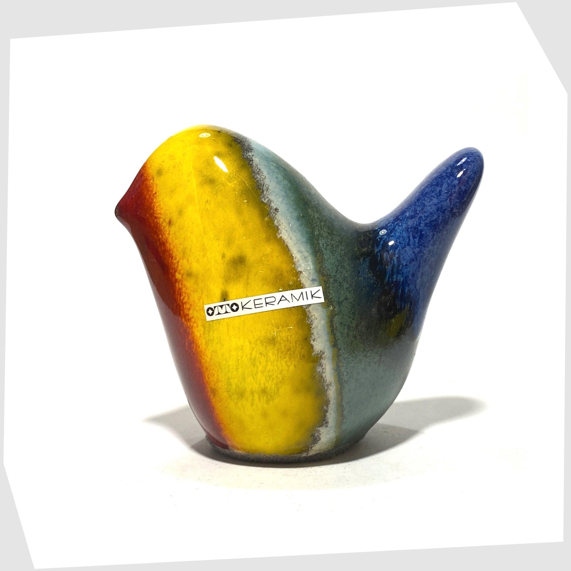otto keramik ceramic bird sculpture in multicoloured rainbow glaze