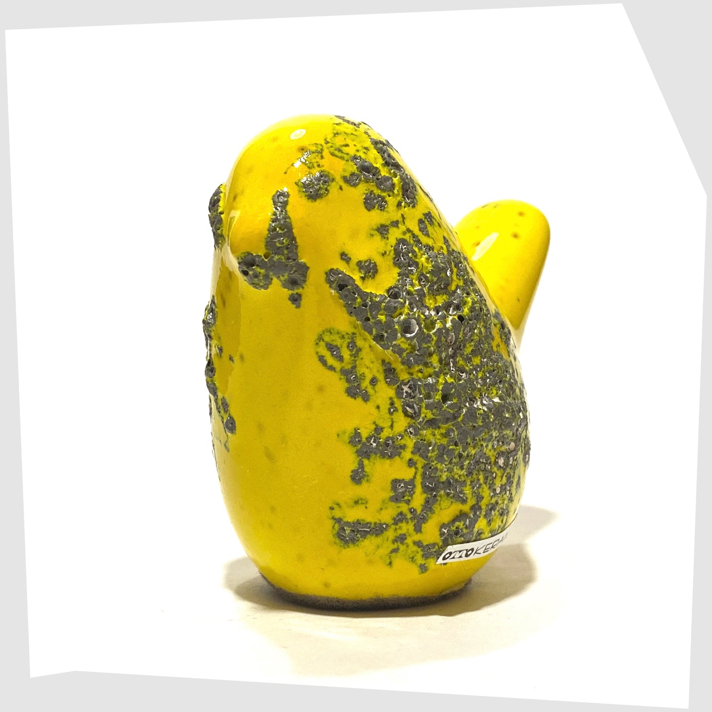 otto keramik ceramic bird sculpture in yellow with grey fat lava glaze