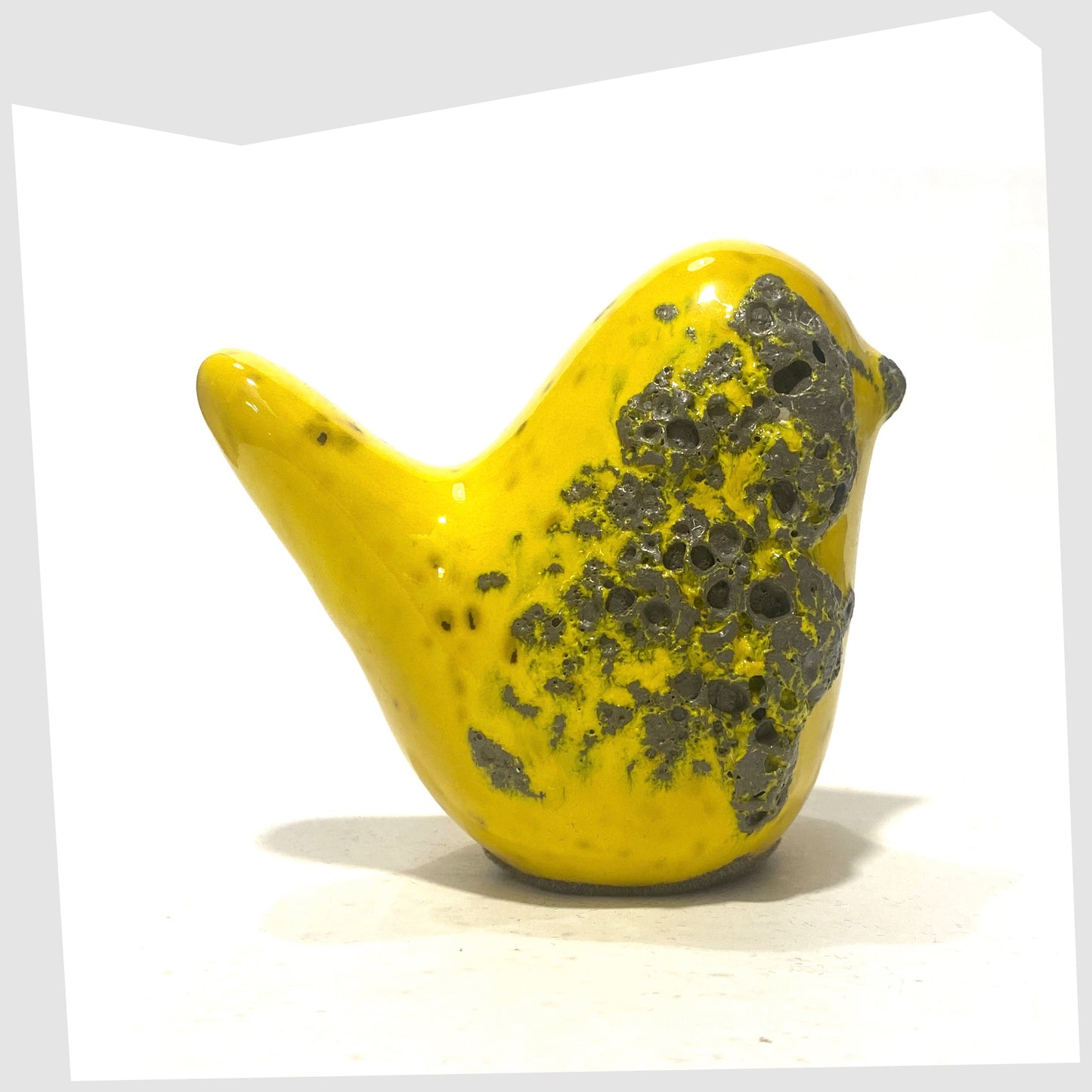 otto keramik ceramic bird in yellow with grey fat lava glaze