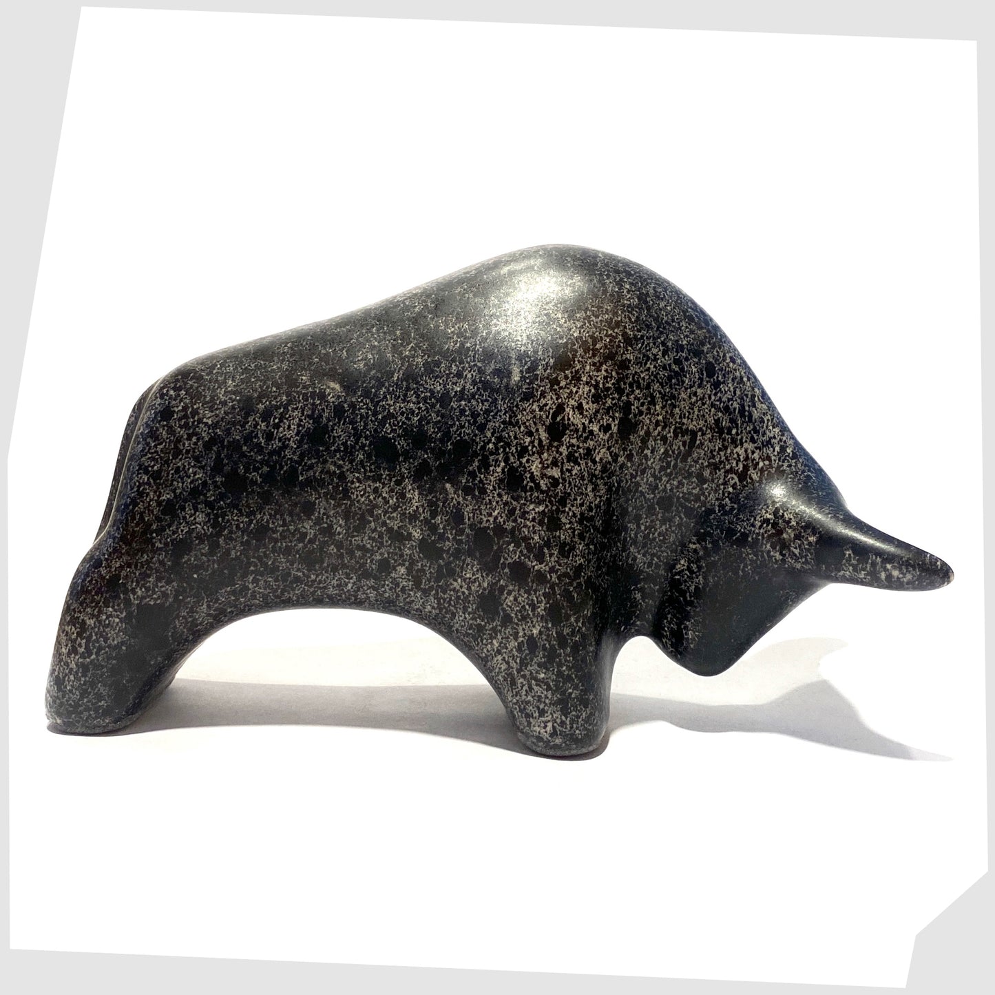 black speckled glazed ceramic bull shaped figurine by otto keramik, germany