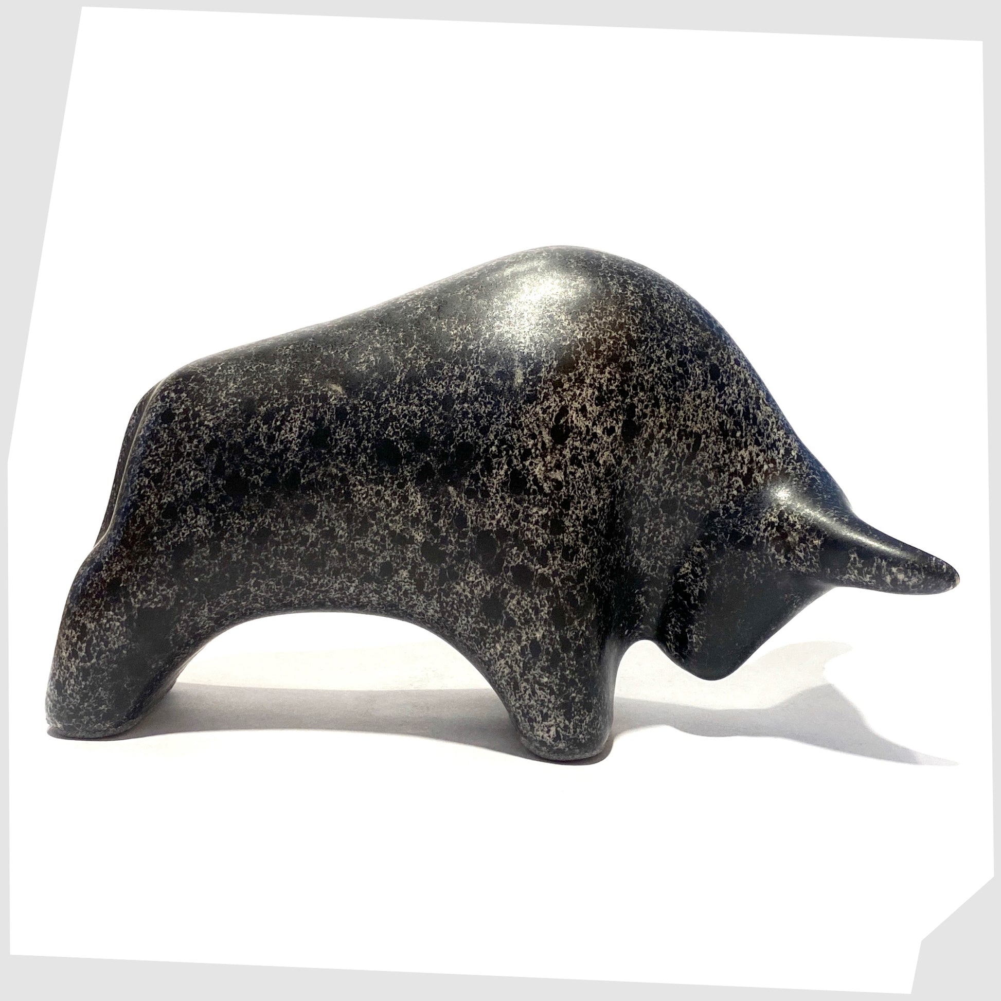 black speckled glazed ceramic bull shaped figurine by otto keramik, germany