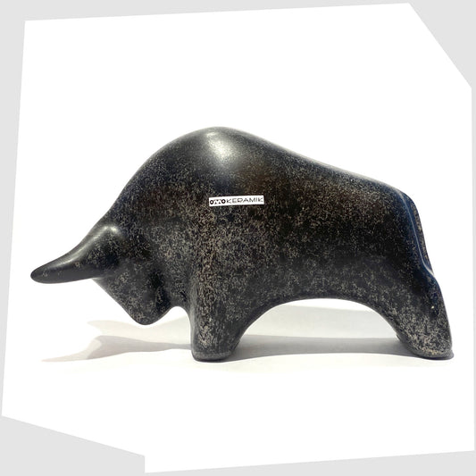 otto keramik ceramic bull sculpture in black speckled glaze