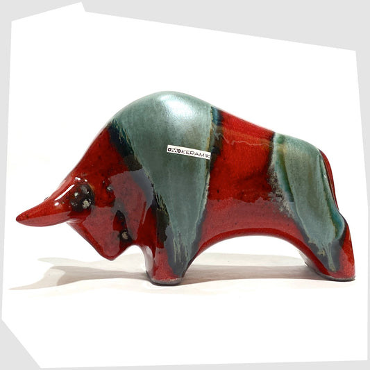 otto keramik ceramic bull in bolivia glaze of rich red with sea green stripes