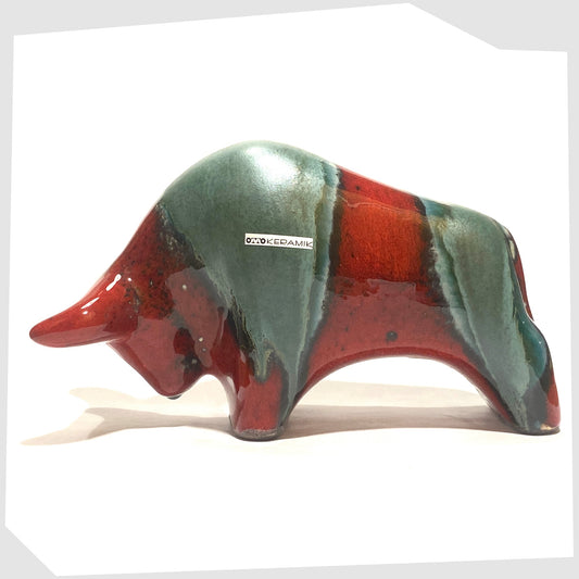 otto keramik ceramic bull in bolivia glaze of rich red with sea green stripes
