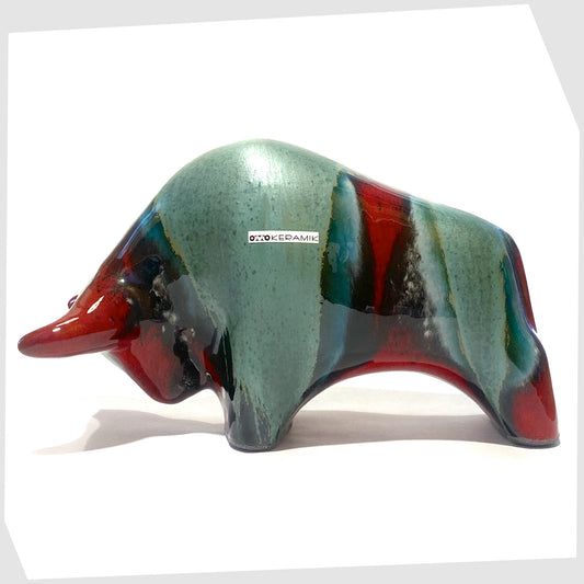 otto keramik ceramic bull in bolivia glaze of rich red with sea green stripes