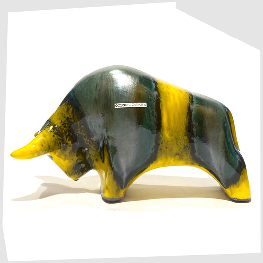 otto keramik ceramic bull in yellow and green brazil glaze