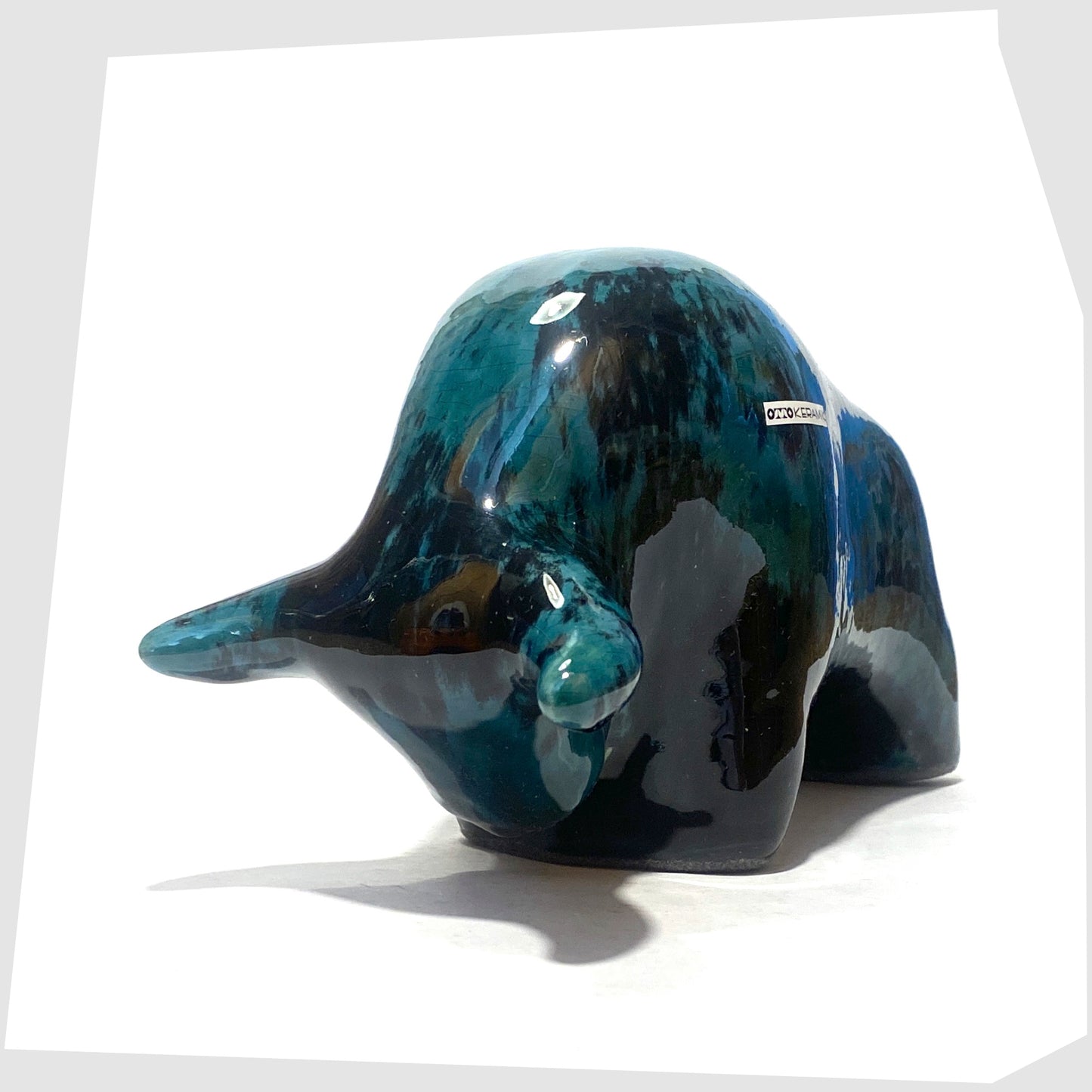 otto keramik bull ornament in ecuador glaze of teal and black