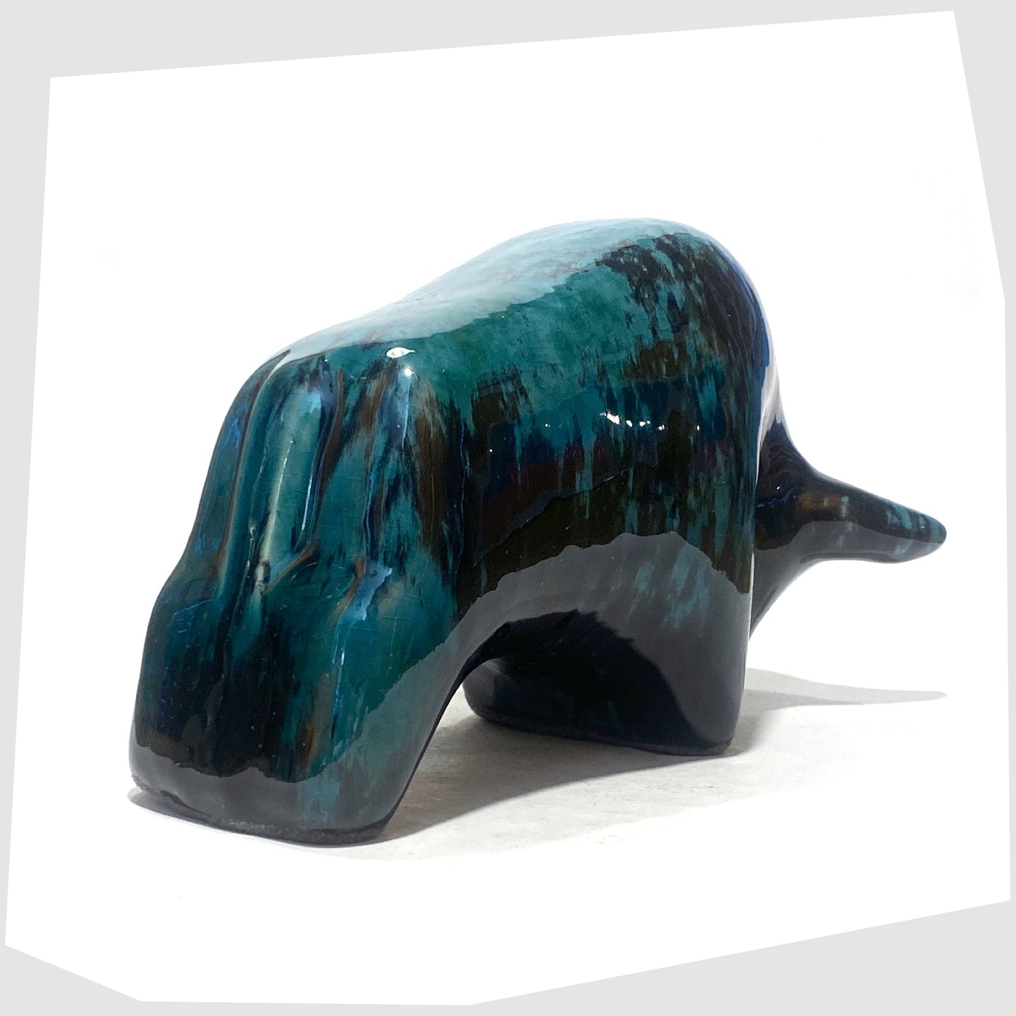 rear of the otto keramik ceramnic bull in teal and black ecuador glaze