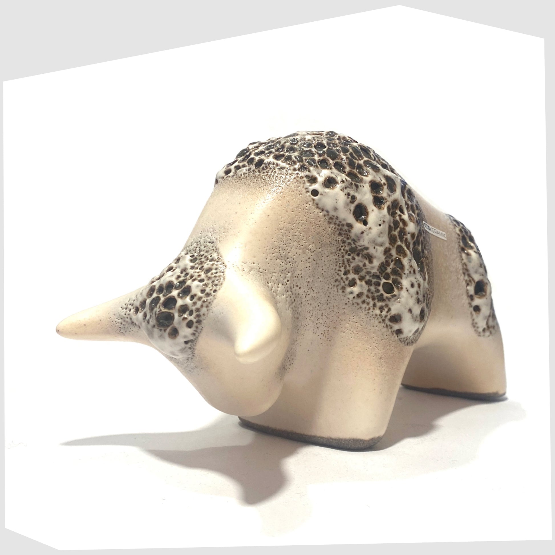 matte natural glazed bull with brown fat lava stripes by otto keramik, germany