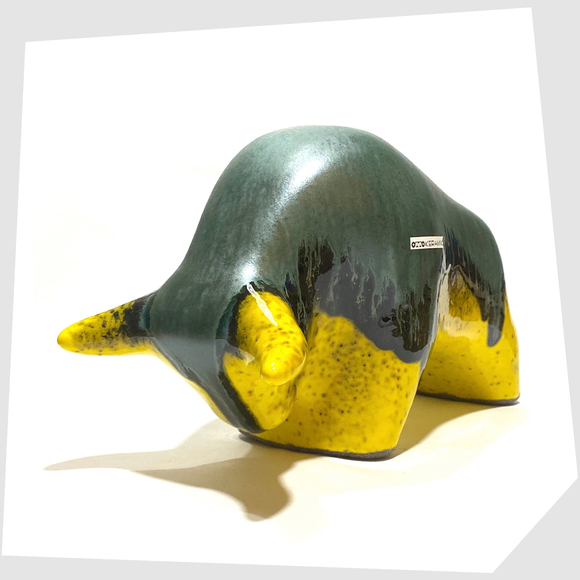 sea green and yellow glazed ceramic bull by otto keramik germany