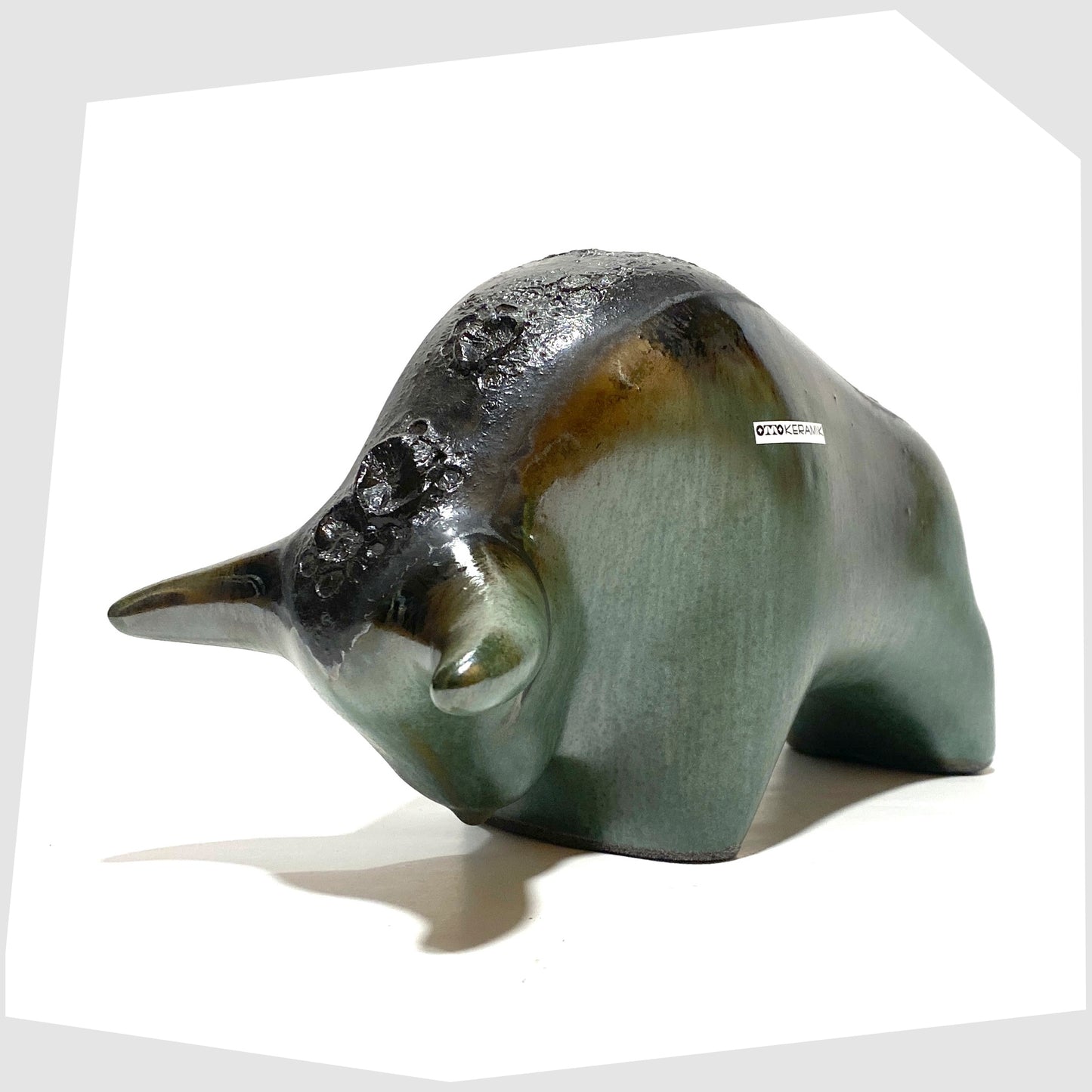 front horns of the otto keramik bull in malta glaze of rich sea green