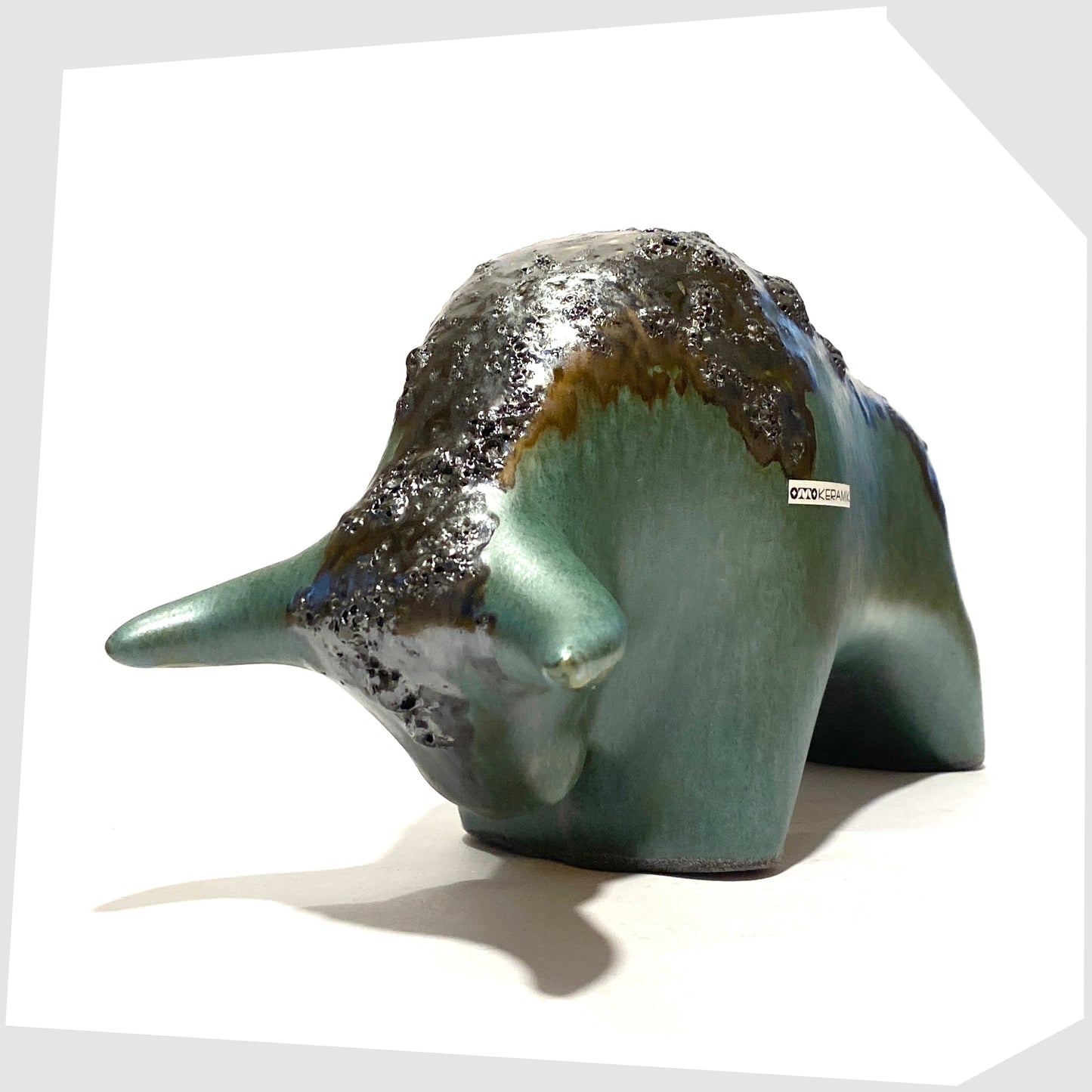 front horns of the otto keramik bull in malta glaze of rich sea green