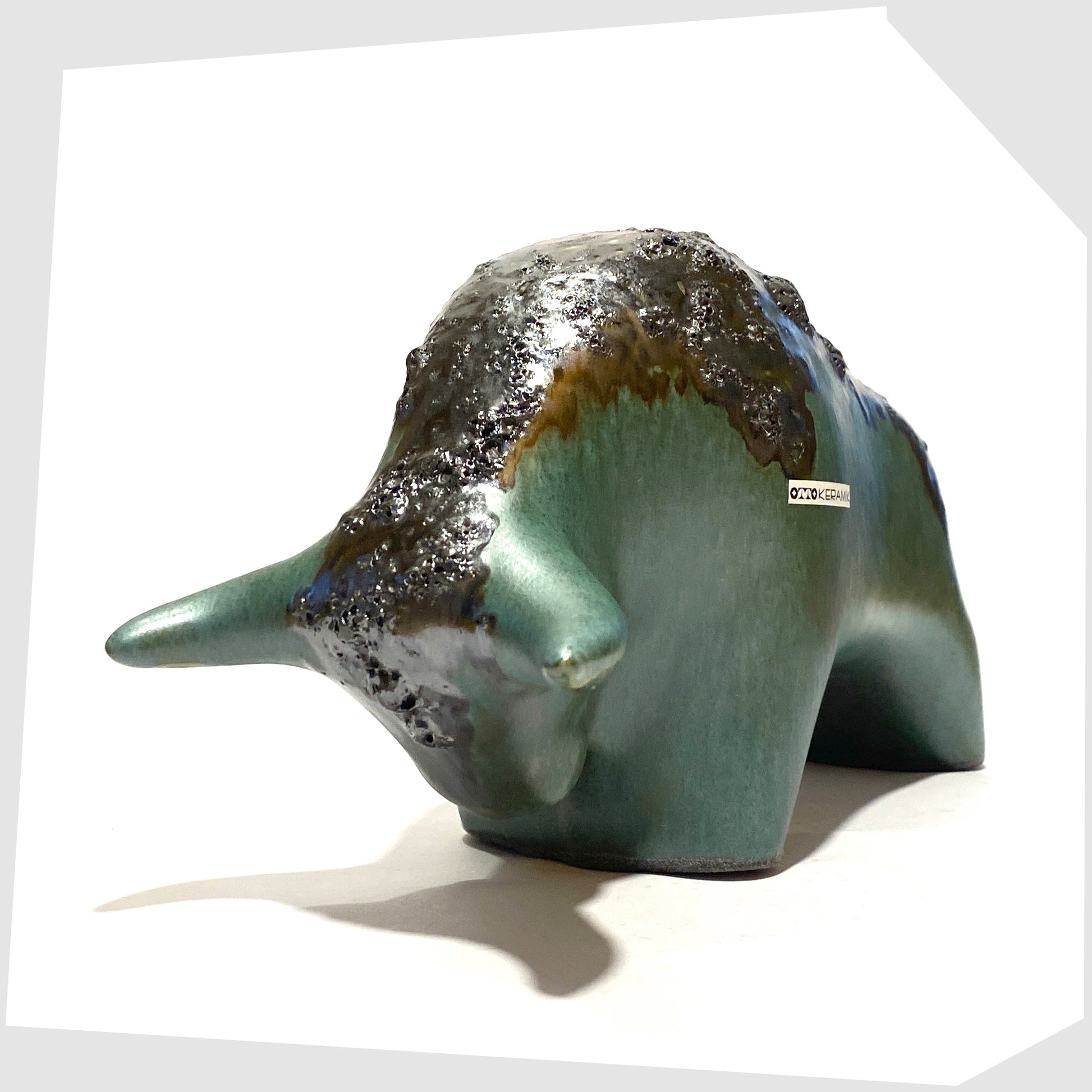 front horns of the otto keramik bull in malta glaze of rich sea green