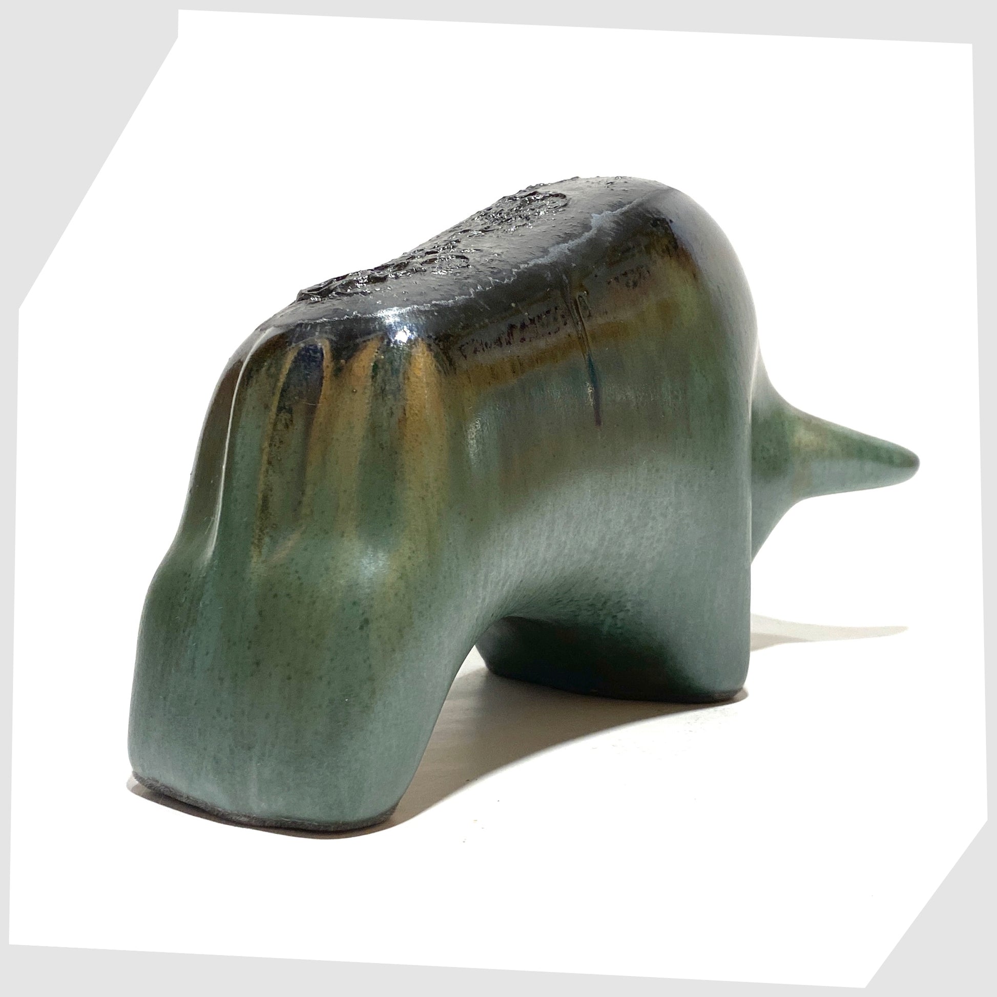 rear of the otto keramik ceramic bull sculpture glazed in sea green malta glaze