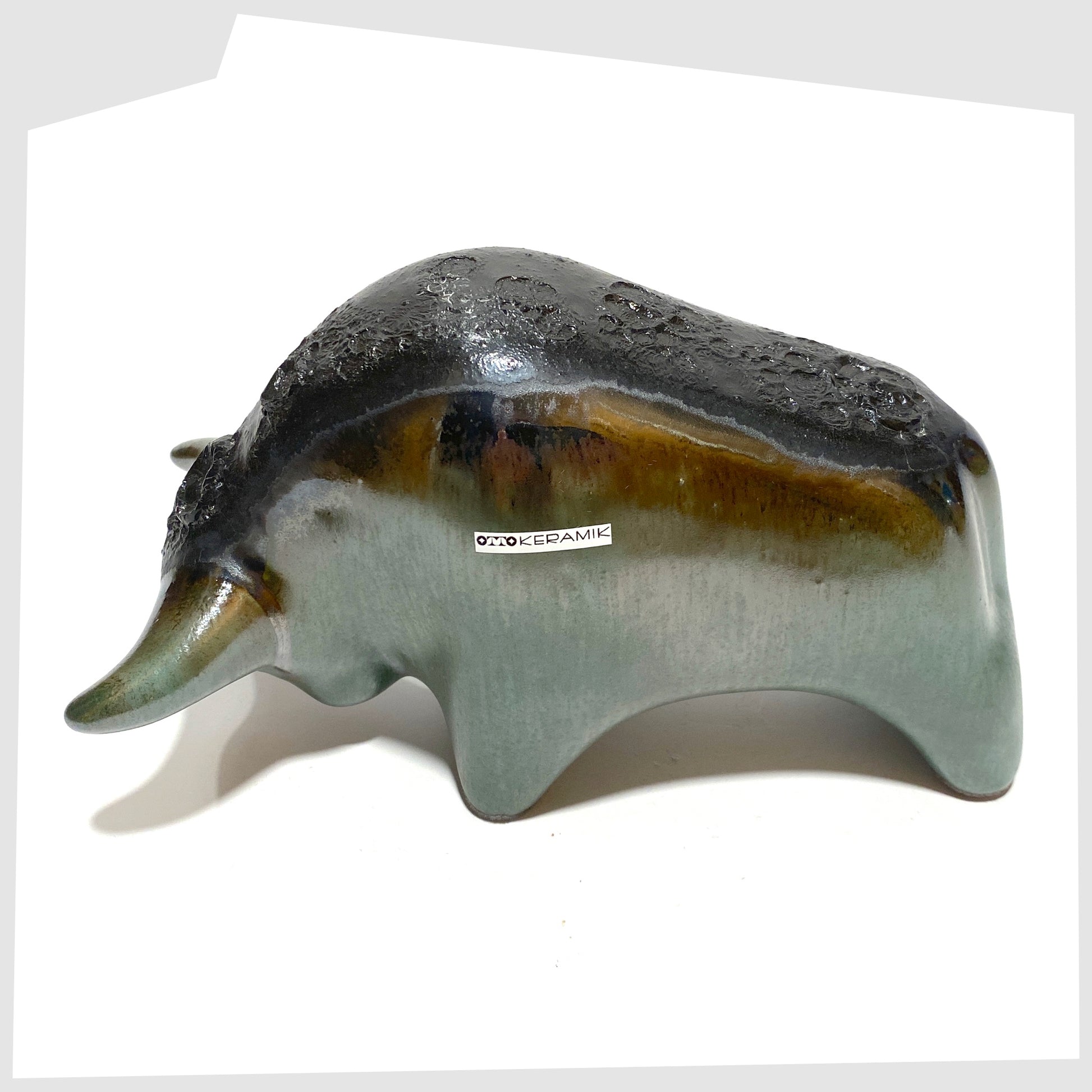 top of the otto keramik ceramic bull sculpture glazed in sea green malta glaze