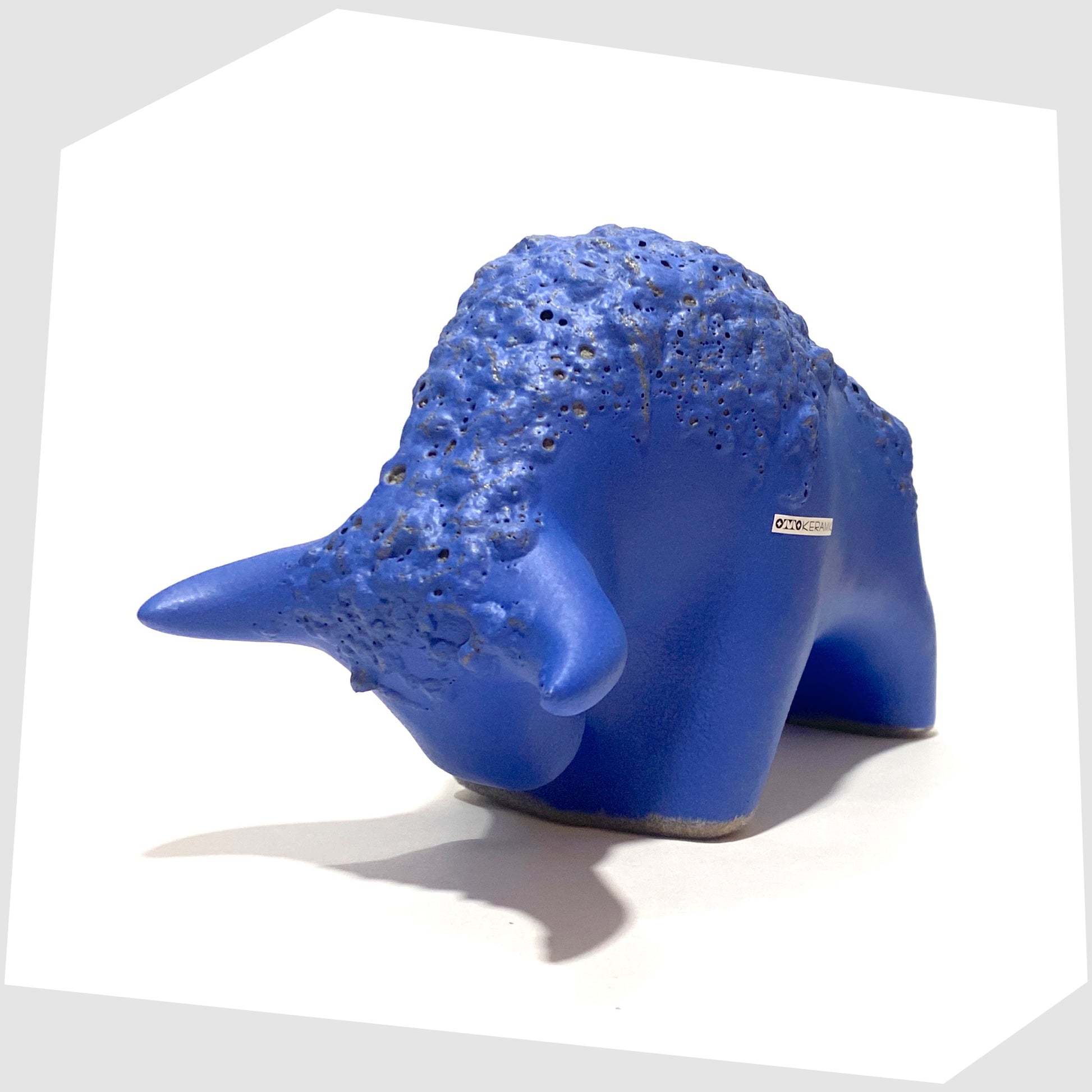 front horns of the otto keramik matte blue glazed ceramic bull