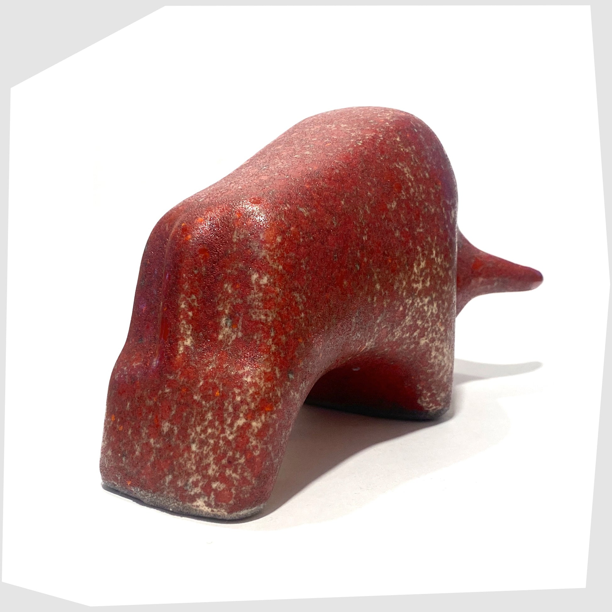 otto keramik bull shaped sculpture in speckled glaze of red and sand yellow