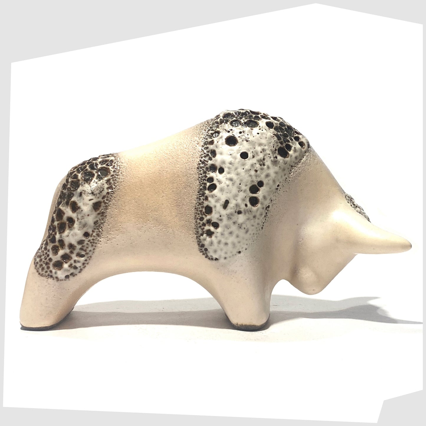 otto keramik bull made of matte glazed ceramic with brown  and white fat lava stripes