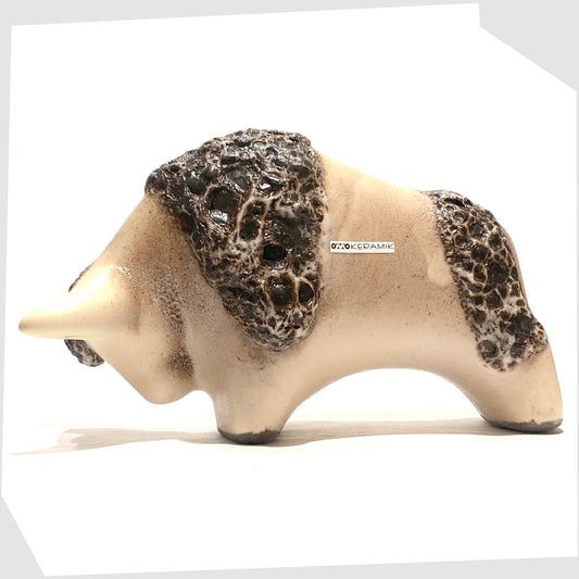 otto keramik ceramic bull sculpture in light matte glaze with brown fat lava stripes