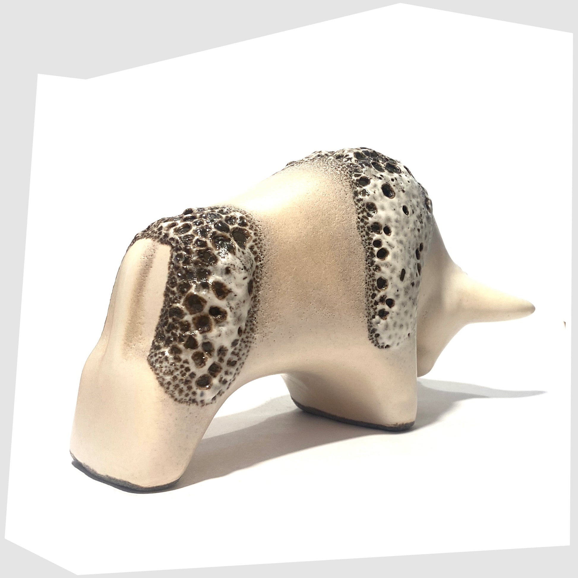 matte glazed ceramic bull with brown fat lava bands made by otto keramik, germany