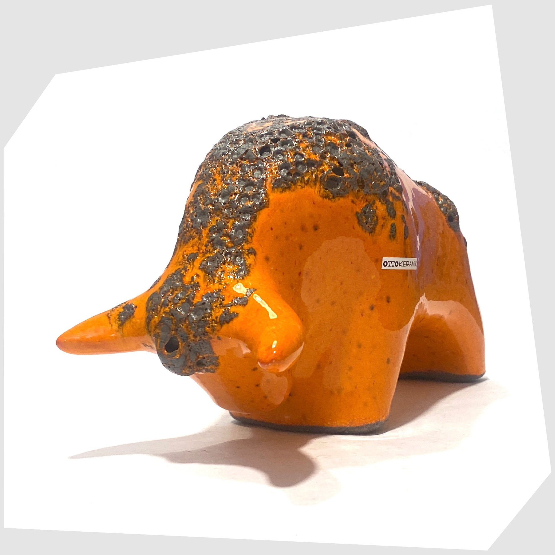 otto keramik bull in vibrant orange with fat lava glazing