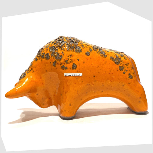 otto keramik ceramic bull sculpture in vibrant orange glaze with fat lava