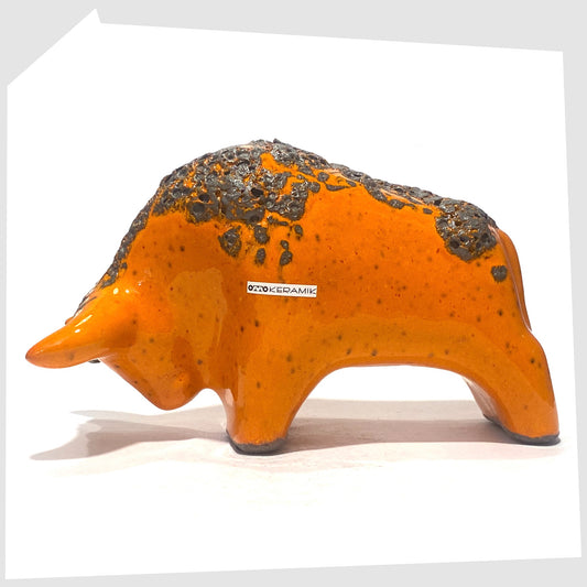 otto keramik ceramic bull sculpture in vibrant orange glaze with fat lava