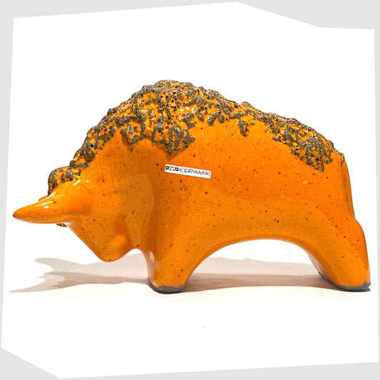 otto keramik ceramic bull sculpture in vibrant orange glaze with fat lava