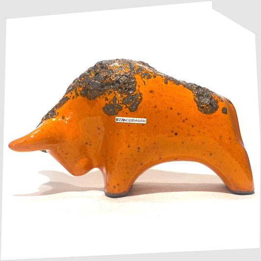 otto keramik ceramic bull sculpture in vibrant orange glaze with fat lava