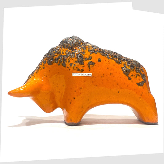 otto keramik ceramic bull sculpture in vibrant orange glaze with fat lava