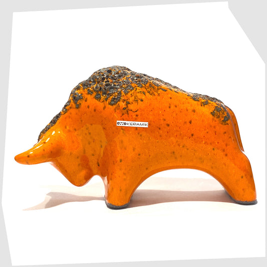 otto keramik ceramic bull sculpture in vibrant orange glaze with fat lava bubbles