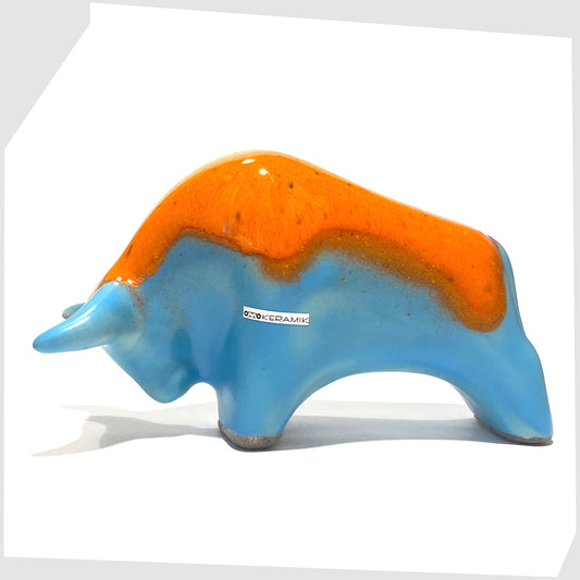 otto keramik ceramic bull in orange over blue glaze