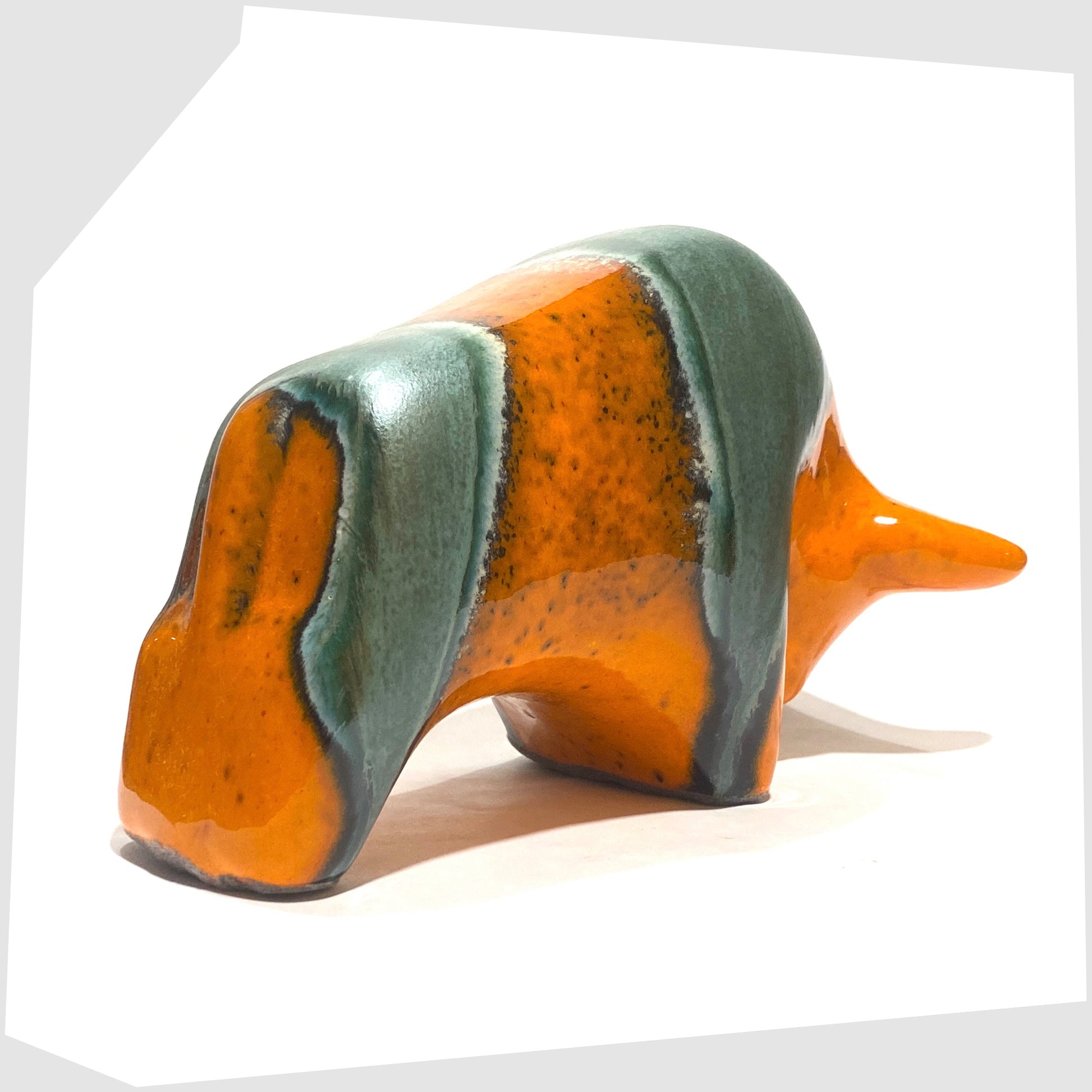 otto keramik bull shaped ceramic sculpture in orange and sea green peru glaze