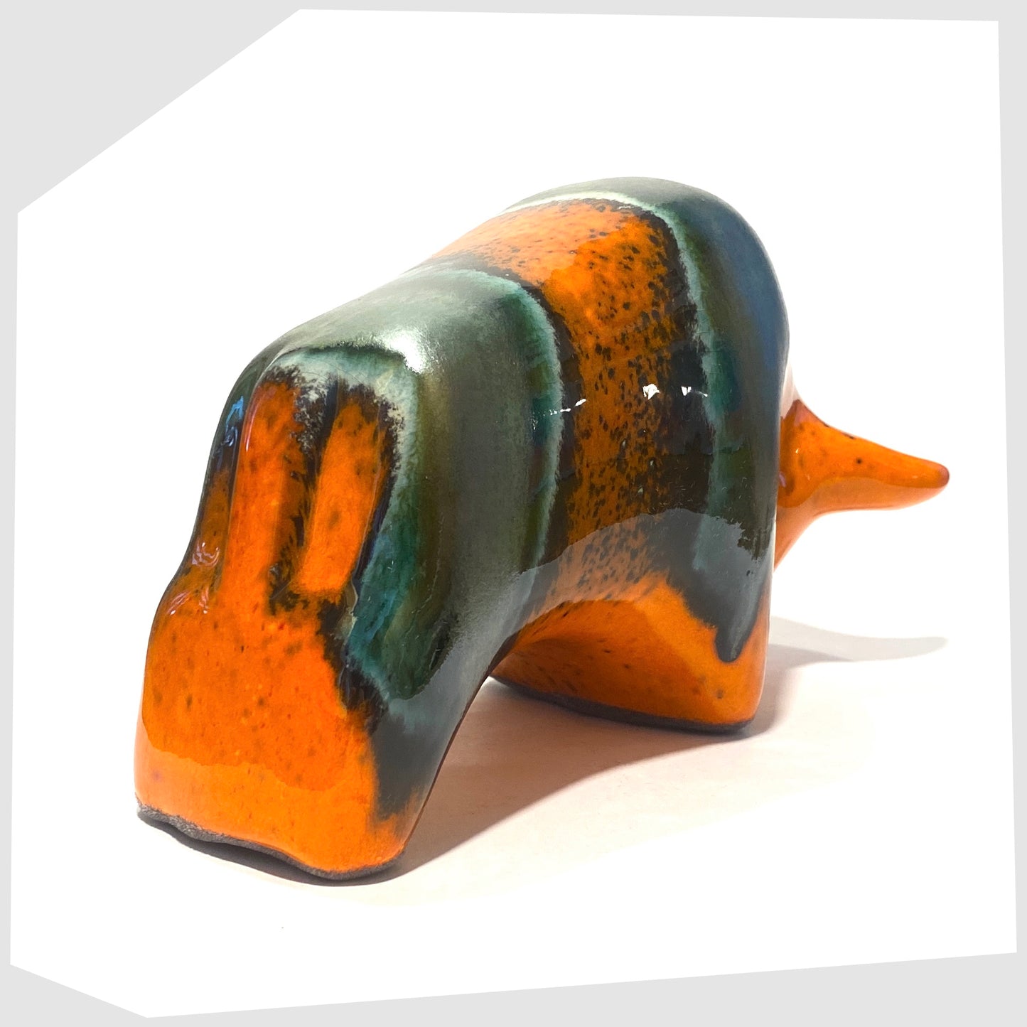 otto keramik bull shaped ceramic sculpture in orange and sea green peru glaze
