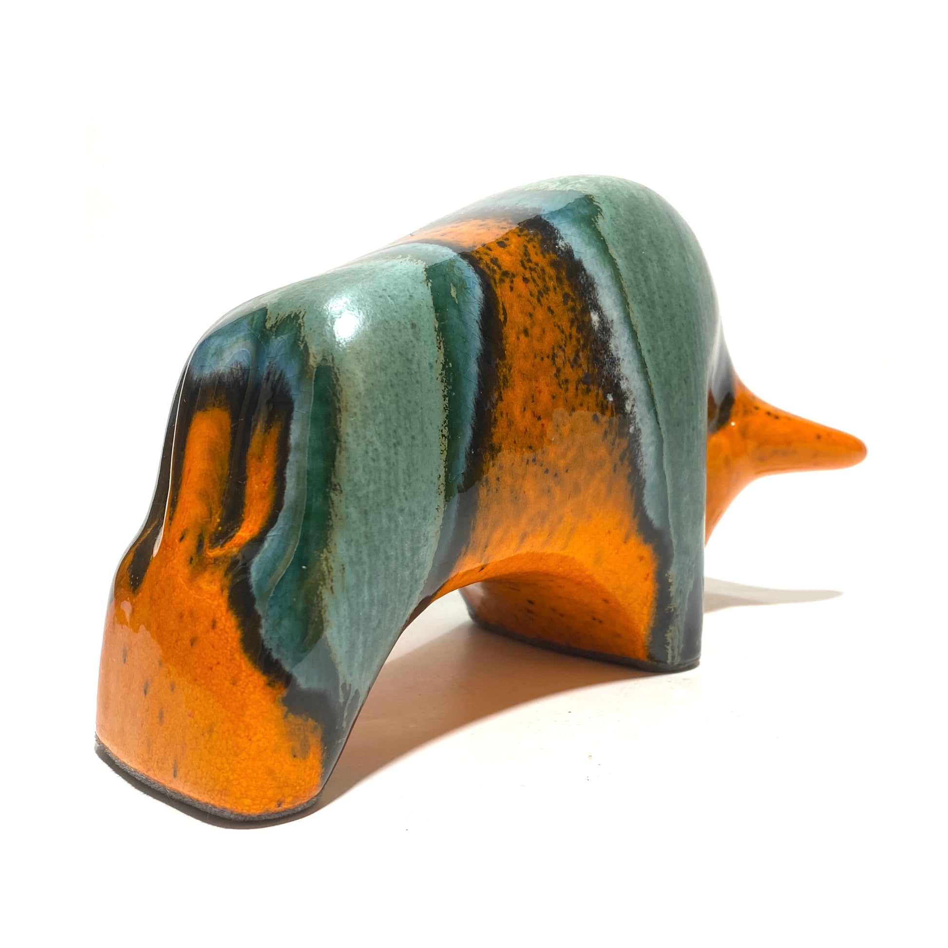 peru bull in orange and sea green glaze by otto keramik germany