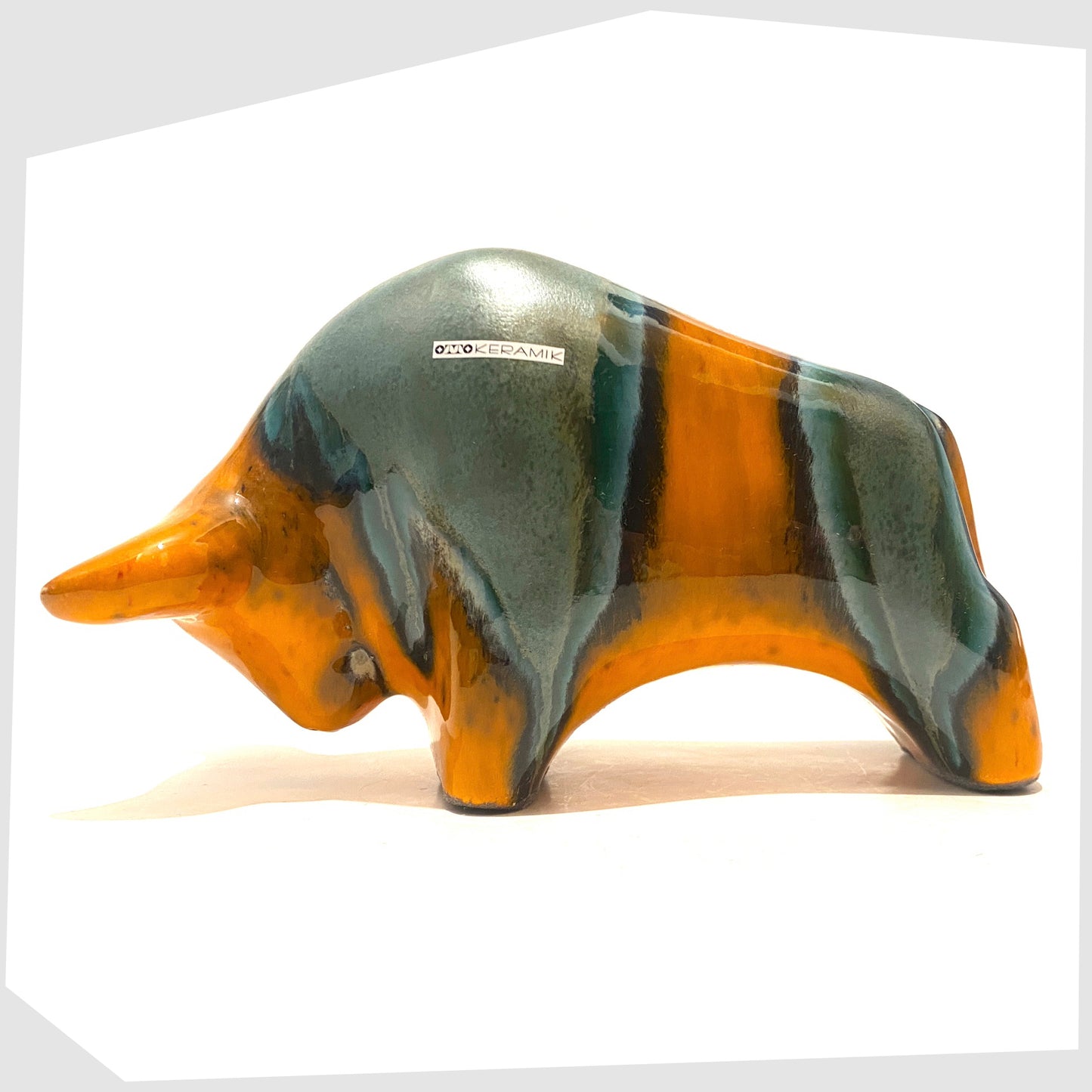 otto-keramik-bull-in-orange-and-green-peru-glaze