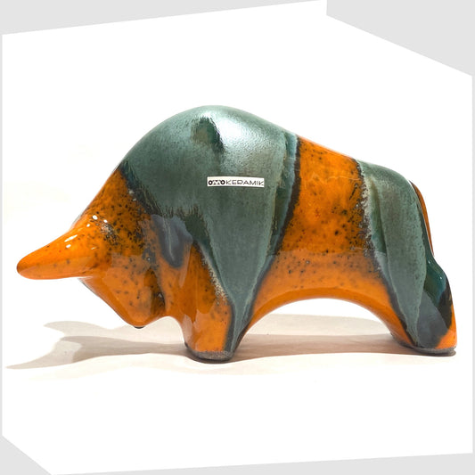 otto keramik bull in peru glaze of orange and sea green 