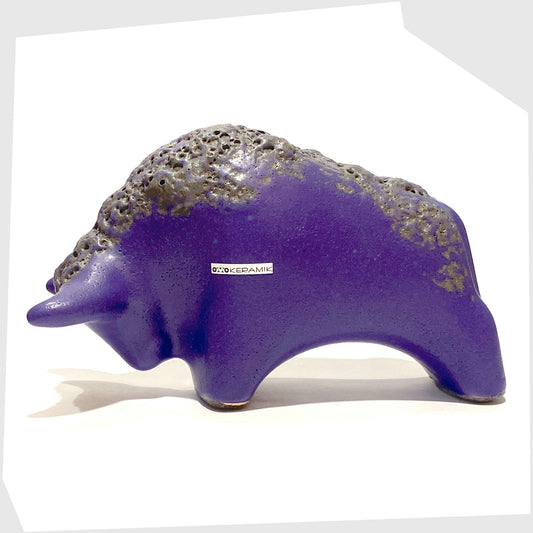 otto keramik ceramic bull in matte purple glaze with black fat lava along the spine