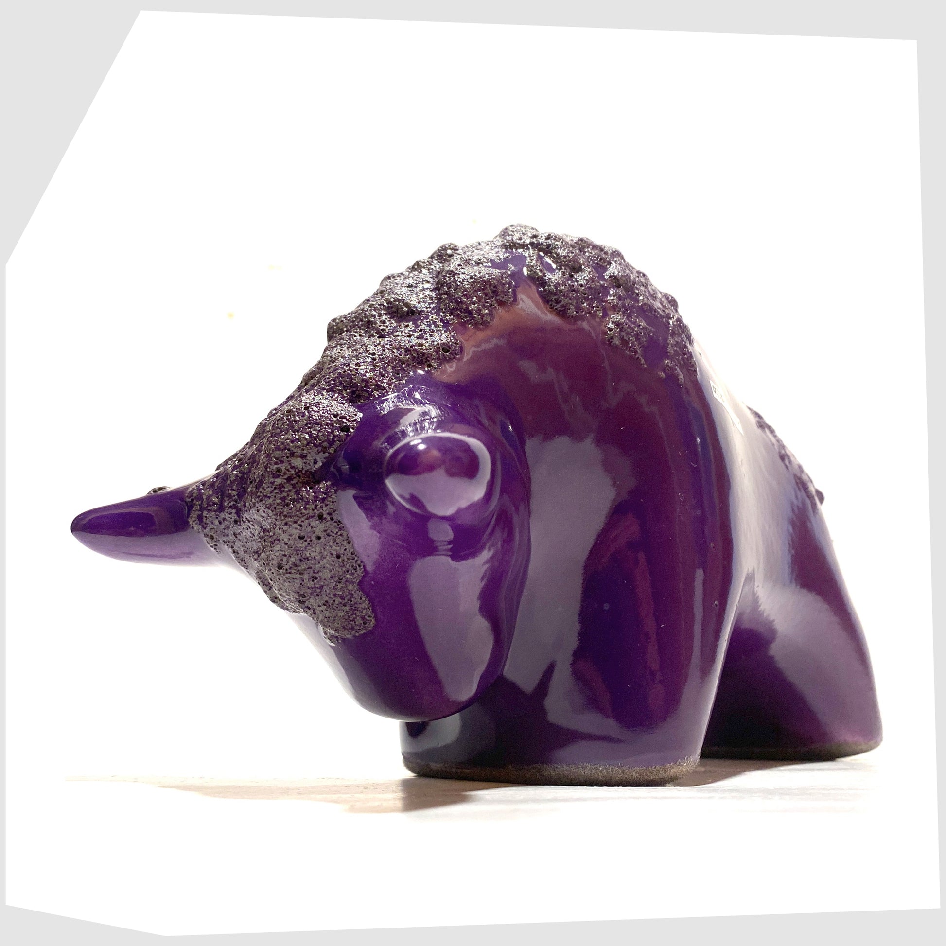 Otto Keramik Ceramic Bull in purple glaze with deep fat lava along the spine