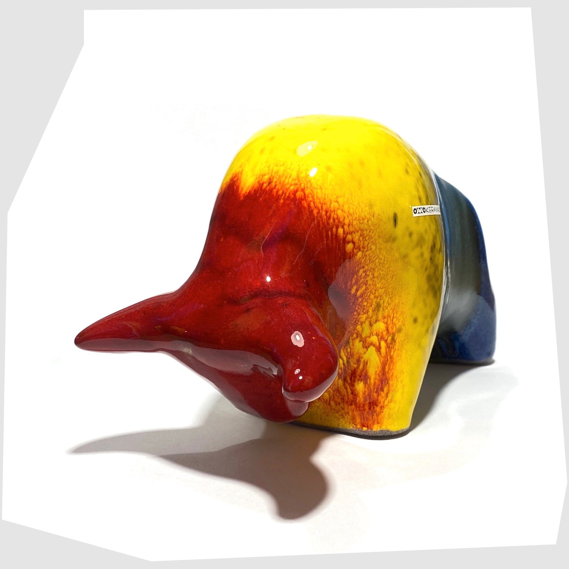 rainbow glazed ceramic bull sculpture by otto keramik, germany