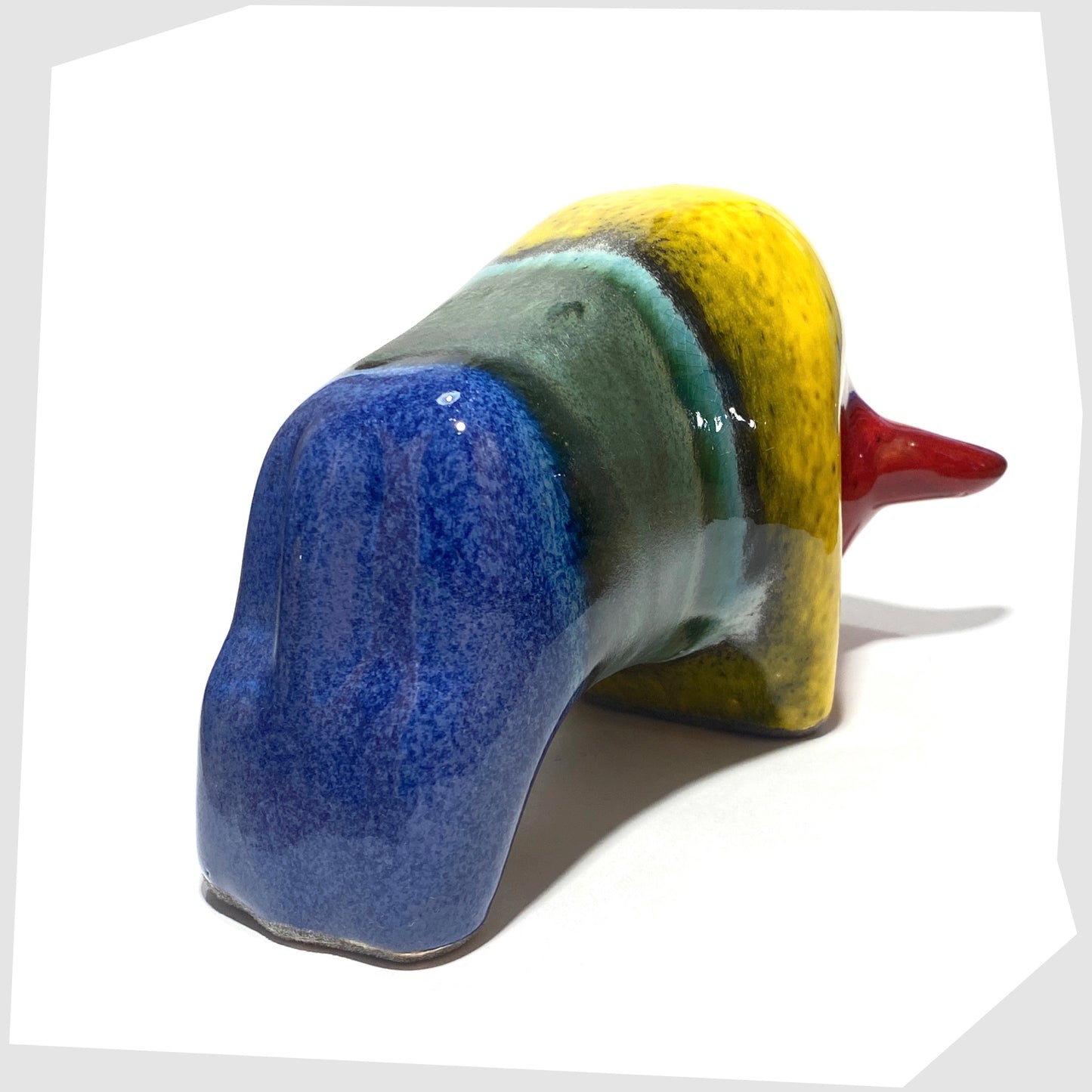 rainbow glazed ceramic bull ornament made by otto gerharz of otto keramik, germany