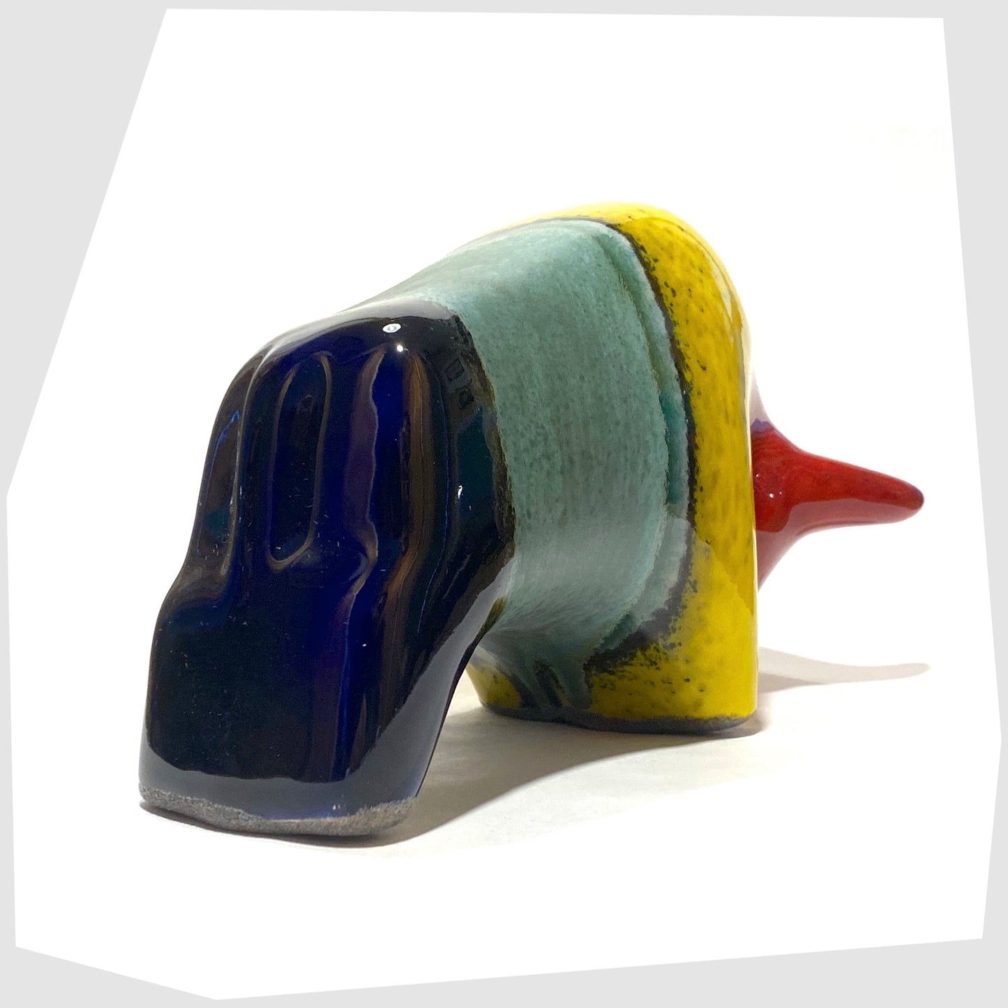 rear of the otto keramik ceramic bull shaped ornament in multicoloured rainbow glaze