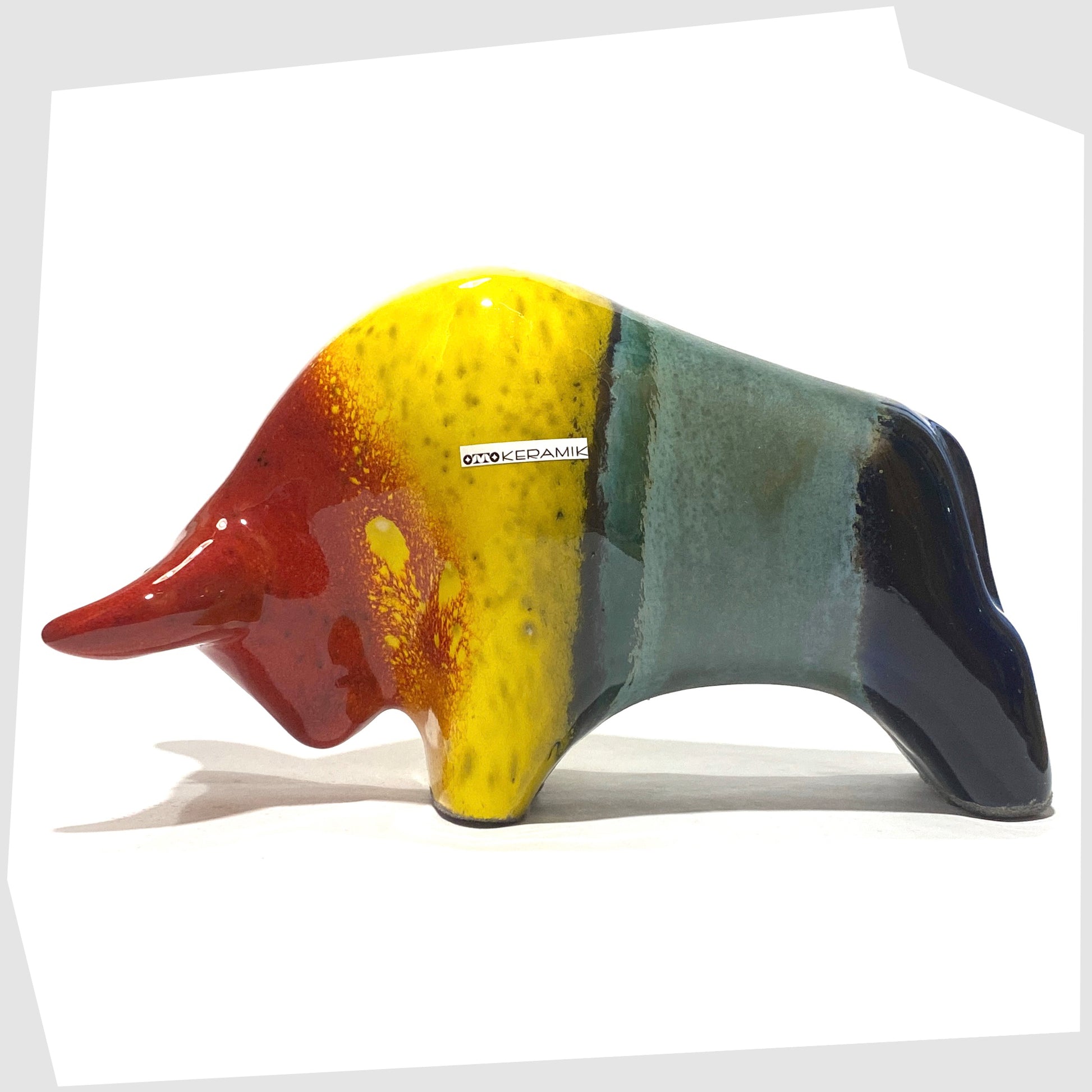 otto keramik ceramic bull shaped ornament in multicoloured rainbow glaze