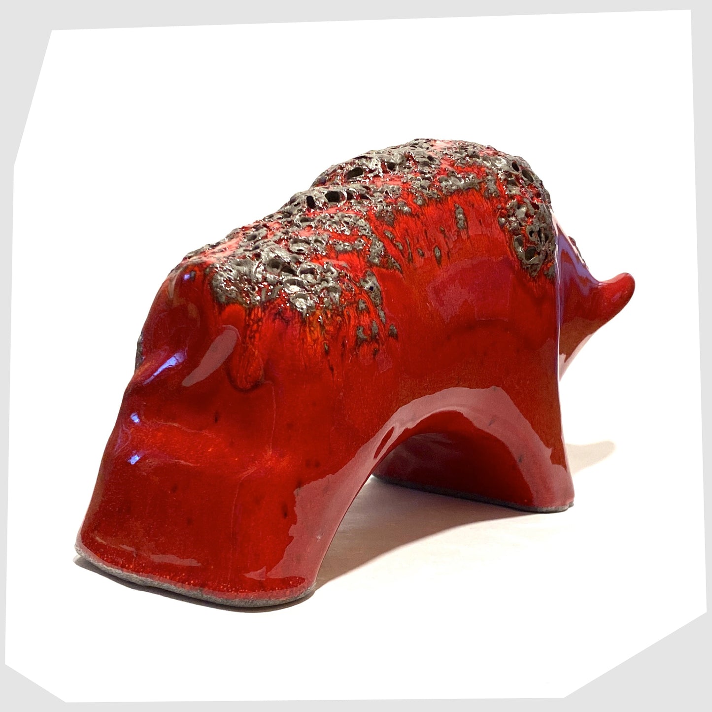 large west german pottery-style otto keramik  bull in volcanic red fat lava glaze