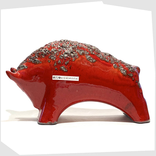 large otto keramik ceramic bull-shaped ornament in volcanic red fat lava glaze