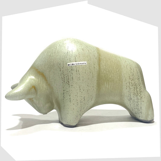 otto keramik ceramic bull sculpture in light sage green glaze