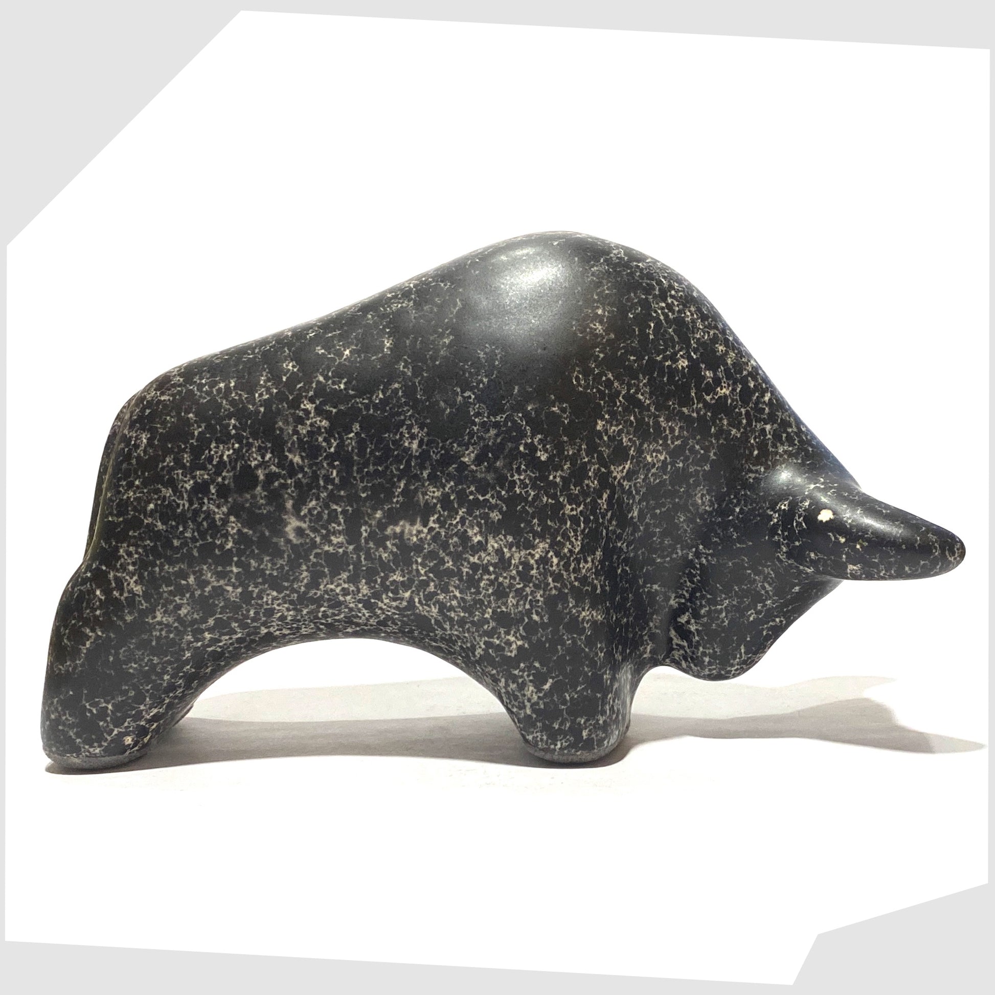 black speckled glazed ceramic bull shaped figurine by otto keramik, germany